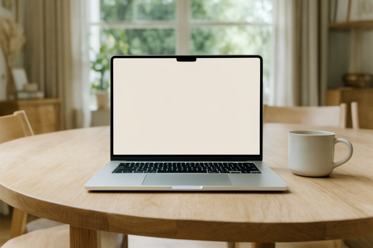 The private series page open on a laptop on a dining table